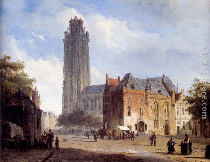 Cornelis Springer A Cathedral On A Townsquare In Summer